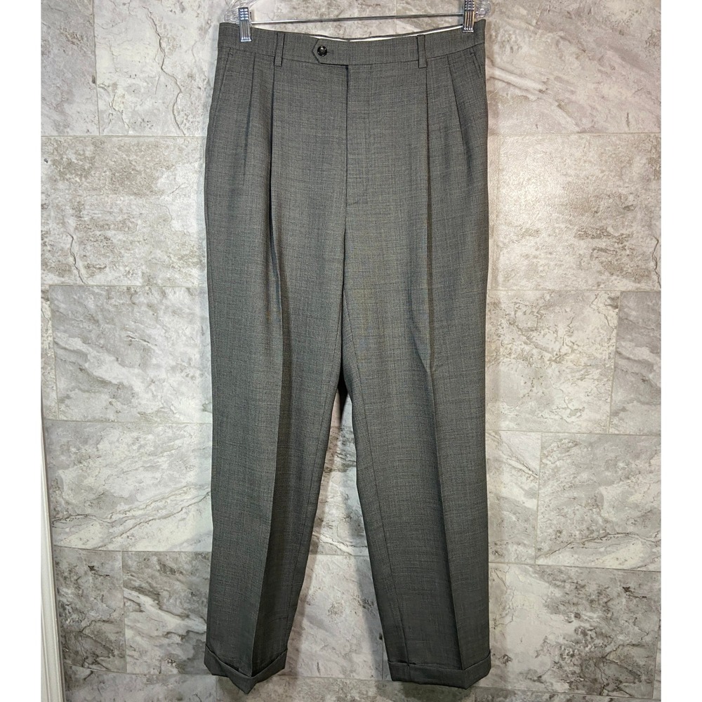 Joseph & Feiss International Trio Mens Gray Pleated Wool Dress Pants 34 x 31